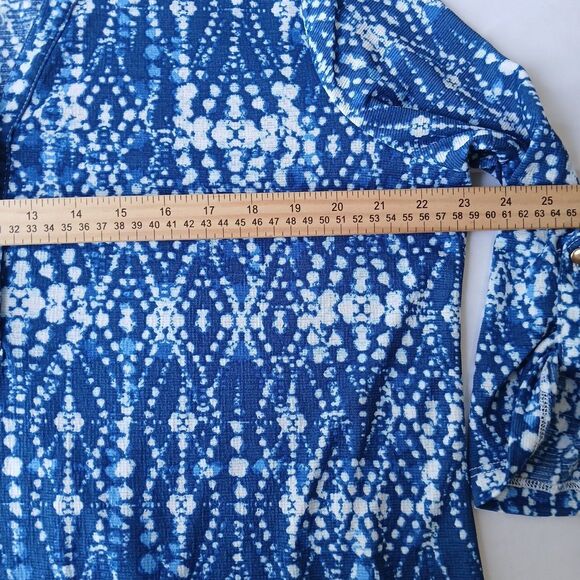 Kate Park Women's Size XL Blue White Blouse Top 3/4 Sleeve Lightweight Packable - Picture 6 of 8